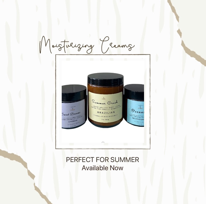 Rehydrate dry skin with our luxurious moisturizing creams. Enriched with Coconut Oil, Shea Butter, Tukuma Butter & premium fragrance oils. Unscented option also available .