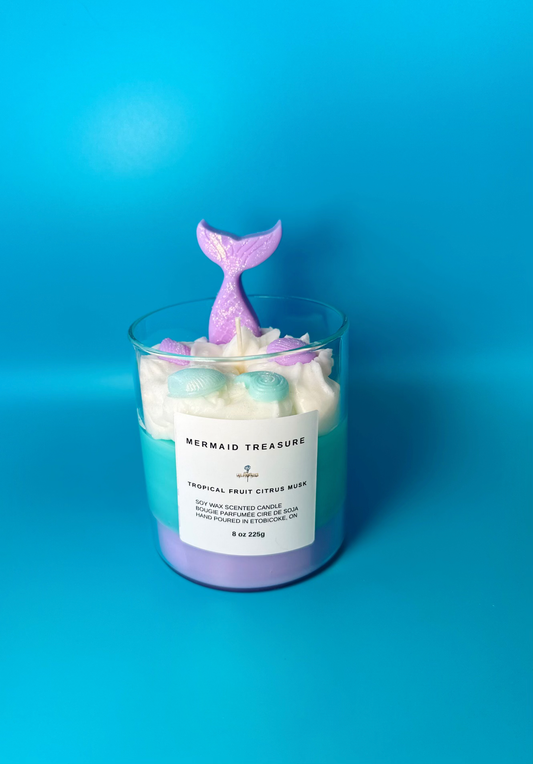 Mermaid Treasure Candle - A lovely soy wax candle scented with a light aroma that reminds fresh ocean waves. A new popular addition to our collection!