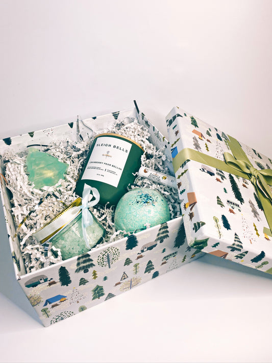 Gorgeous gift box with large Soy Candle, large Bath Bomb, Dead Sea Salts,Soap.